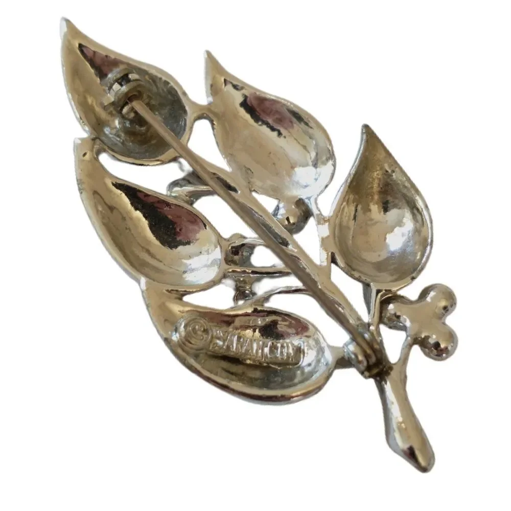SARAH COVENTRY Berry Leaf Brooch Branch Pin VTG ‎ Silent Spring Silver Tone 1970